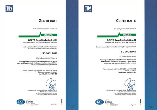 DELTA Regeltechnik GmbH ist zertifiziert nach ISO 9001:2015